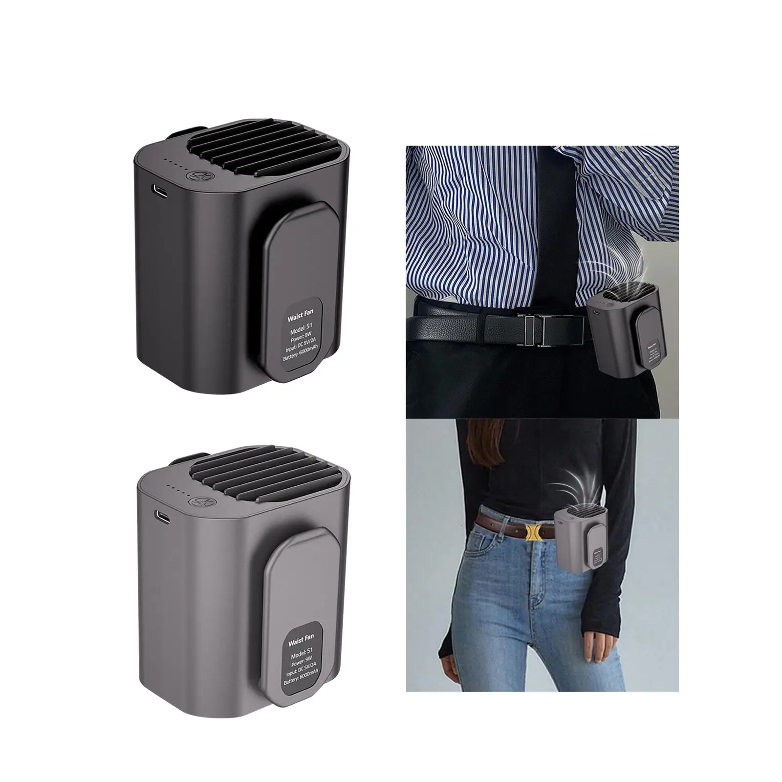 حزام شخصي مروحة مكتب المشجعين USB 6000mAh المحمولة مروحة صغيرة الخصر كليب على مروحة قلادة مروحة للعمال التنزه السفر مزارع في الهواء الطلق