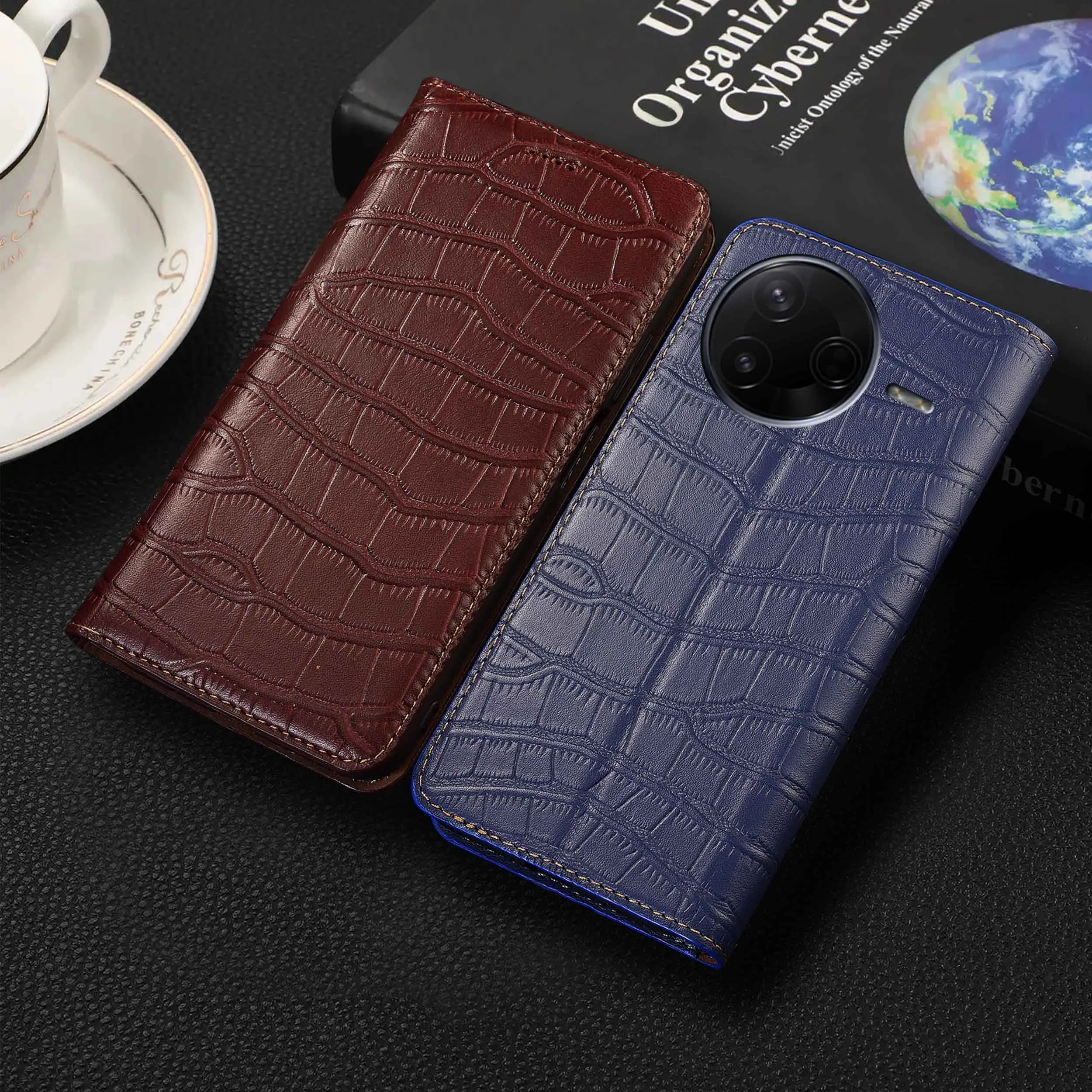 

For Xiaomi Poco F1 F2 F3 F4 F5 F6 F7 5G Pro GT Ultra Crocodile Belly Pattern Of Genuine Leather Flip Phone Cover Case Cowhide