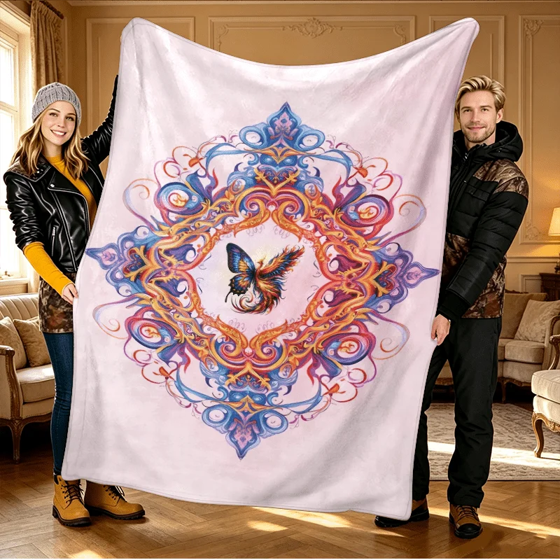Vibrant Butterfly Mandala Throw Blanket Cozy Decorative Boho Chic Home Decor Gift for Couch 150x200cm