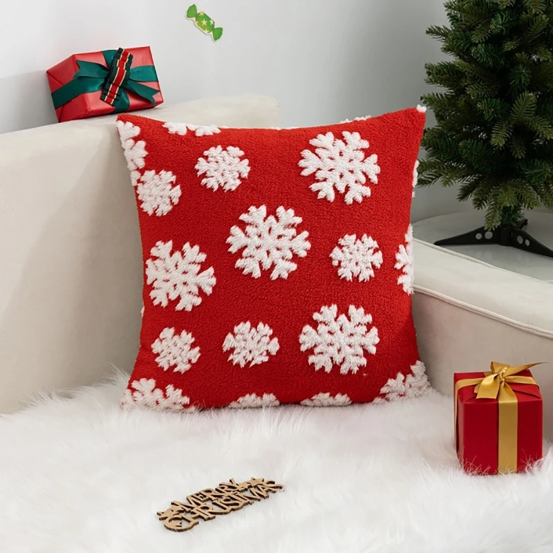 Christmas Plushie Pillowcase Snowflake Throw Pillow Cover, Soft Comfortable Cushion Cover for Home Decoration