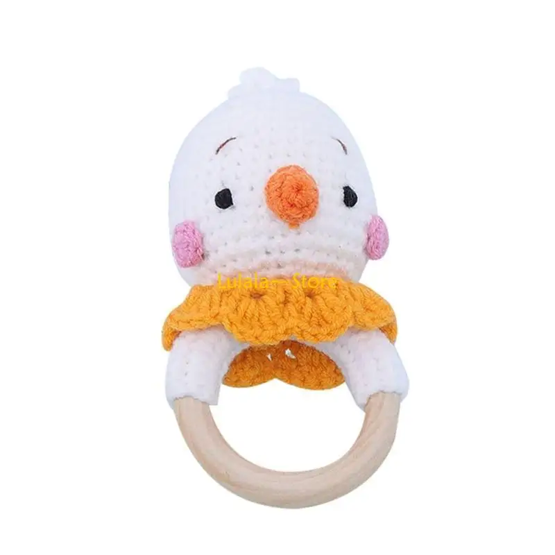 Y4QA Baby Animal Knit Rattle Handmade Appease Toy Infant Educational Toy Photo Toy