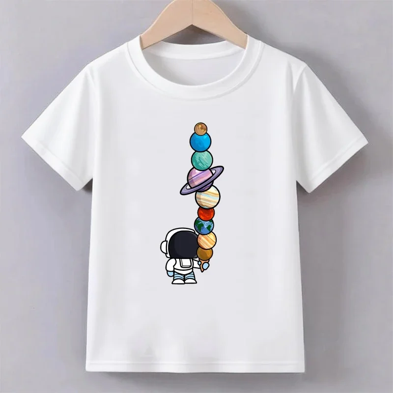 Astronaut Planet Pure Cotton Printed Men's and Women's Personalized Short Sleeved Summer Fashion Trend Loose Casual T-shirt