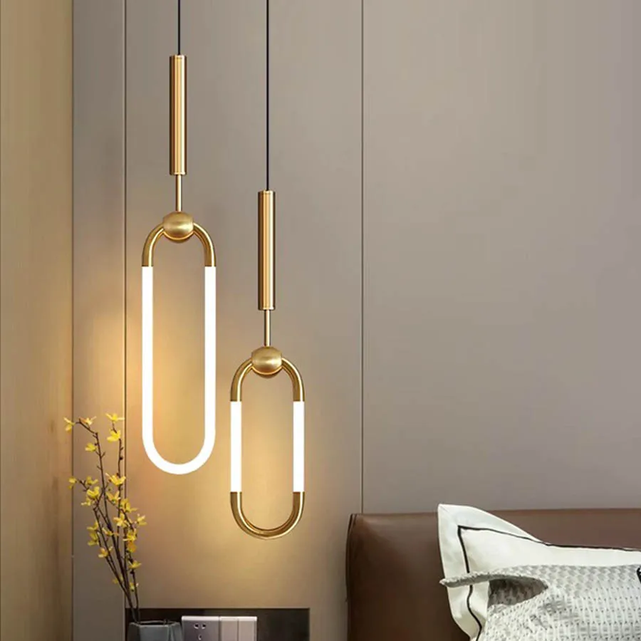 

Creative Ring LED Pendant Light Dining Living Room Table Kitchen Small Chandelier Hanging Lamp Bedroom Bedside Pendant Lamp