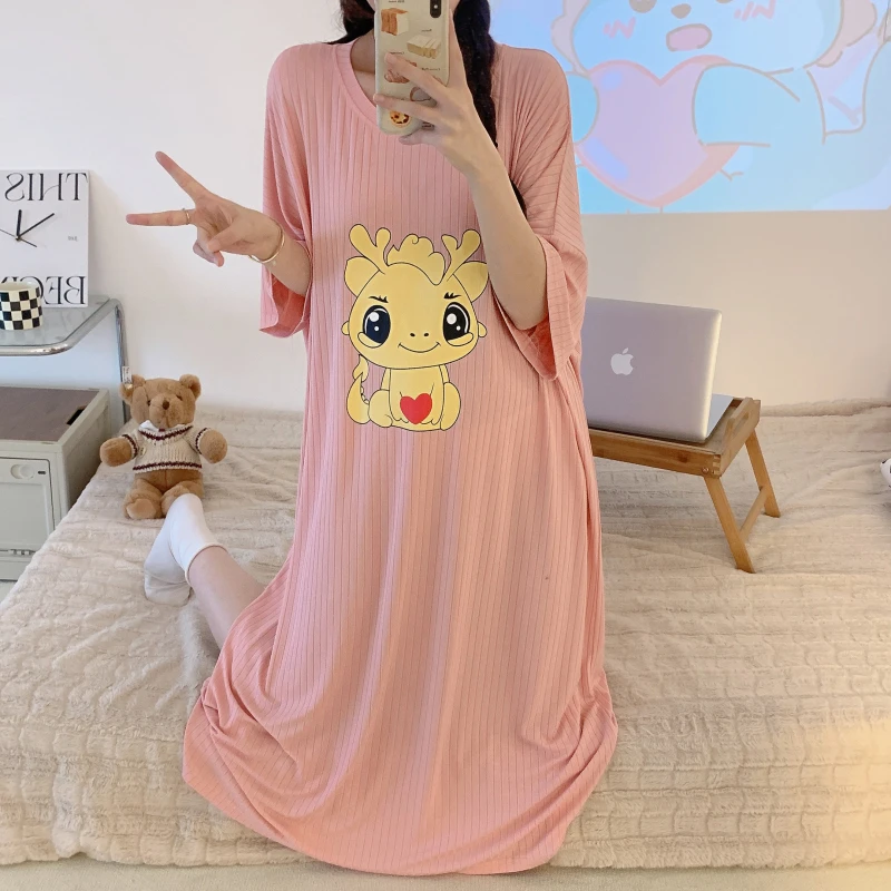 

plus Size Women's Summer Spwear Loose Fit ort Sve Pure Cotton Sweet Dr Dr Comfortable Home Clothes Fem Summer