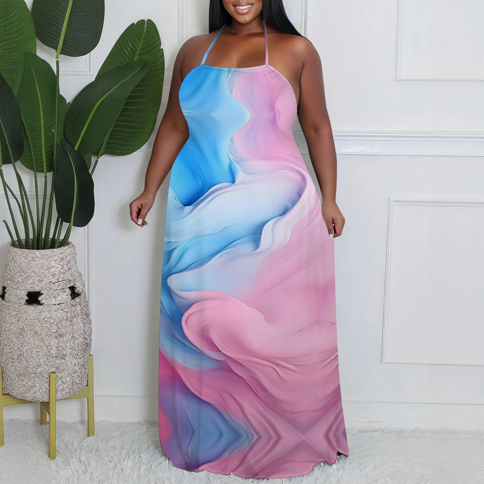 

Pastel Gradient Halter Maxi Dress XL-6XL | Perfect for Summer Vacations & Casual Parties | Plus Size Women's Fashion
