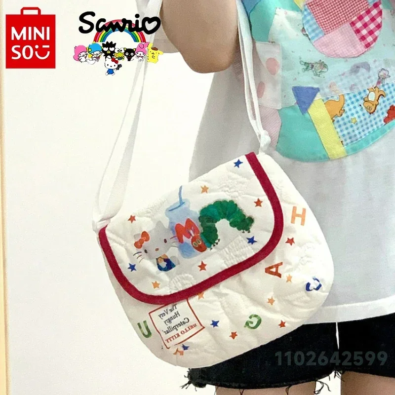 Sanrio Hello Kitty Kawaii Single Shoulder Diagonal Cross Bag Fashion Embroidery Cartoon Anime Minimalist Crossbody Leisure Women