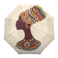 Ethnic African Woman Automatic Umbrella Men Women Rain Windproof Outdoor Travel Sun Three Folding Umbrellas 8 Ribs Gift Parasol