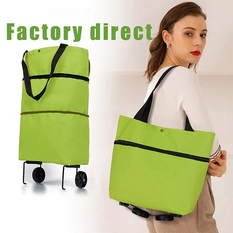 1Pc PVC Multifunctional Foldable Portable Shopping Cart With Wheel And Detachable Supermarket Travel Daily Storage Bag