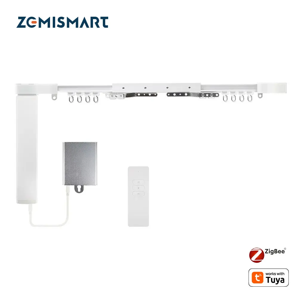 Zemismart Zigbee Smart Curtain Motor Customized Slide Curtain Track with Battery Remote Timer Work with Tuya Alexa Google Home