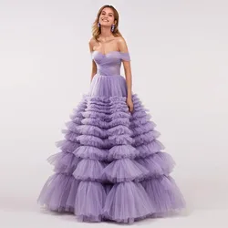 Sevintage Lavender Tiered Prom Dresses Sweetheart Off the Shoulder Ruffled Long Evening Dress Lace-up Wedding Party Gown 2022