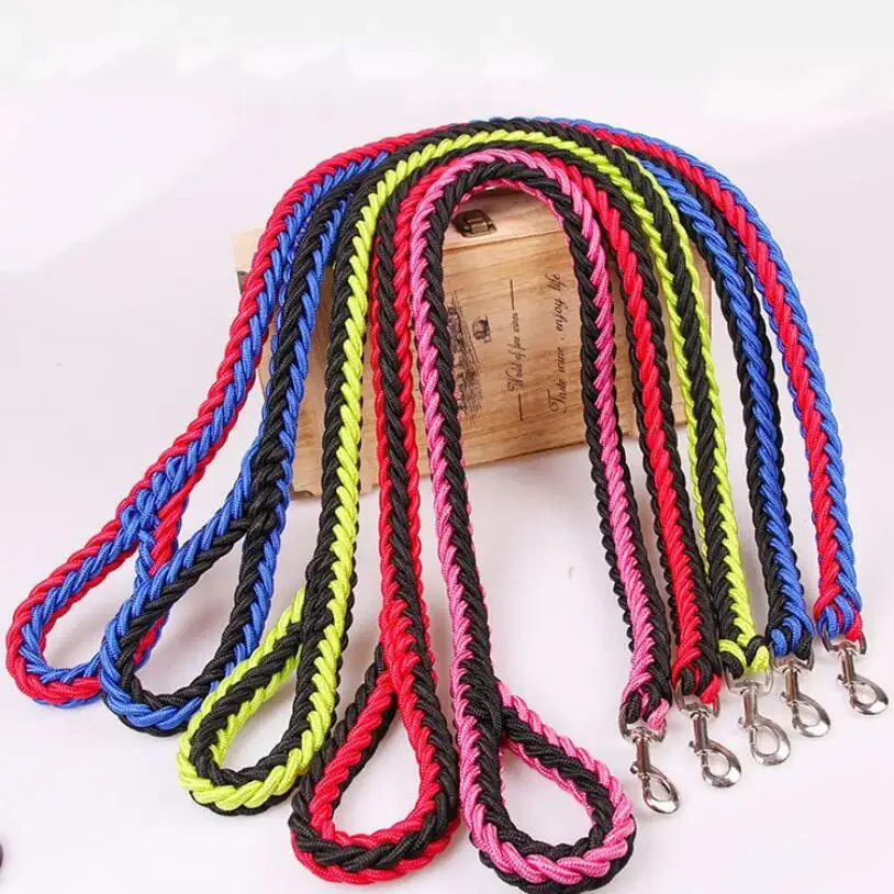 1.2M Length Large Dog Hand-knitted Leash Nylon Rope iron Buckle Pet Traction Rope For Big breed dogs Pet Traction Rope Firm Cats