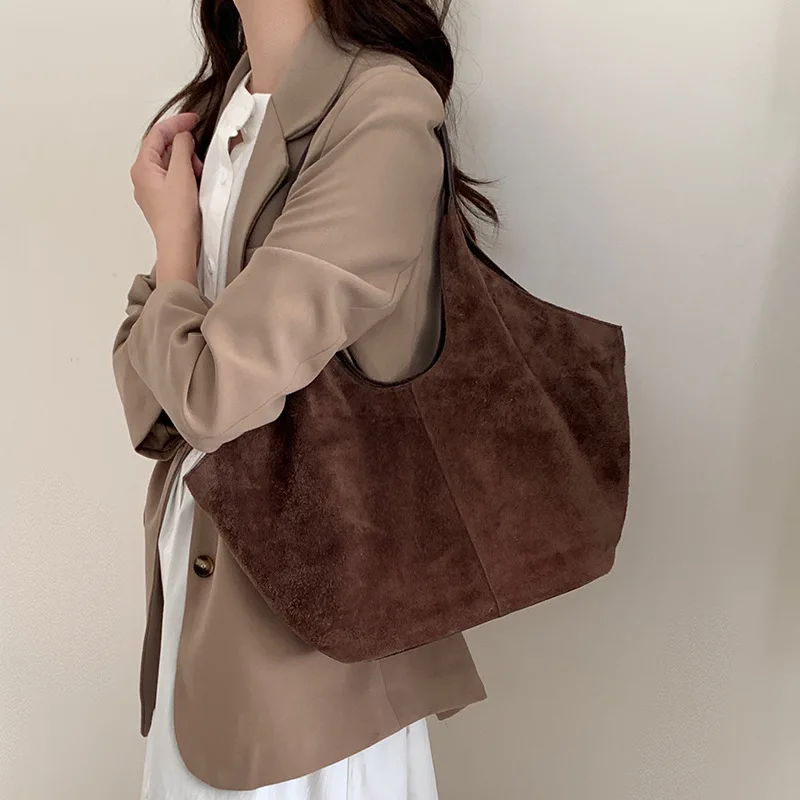 

genuine leather for women designer luxury Cowhide Single Shoulder the Tote Bag New Vintage Commuter Large Suede Basket Handbag