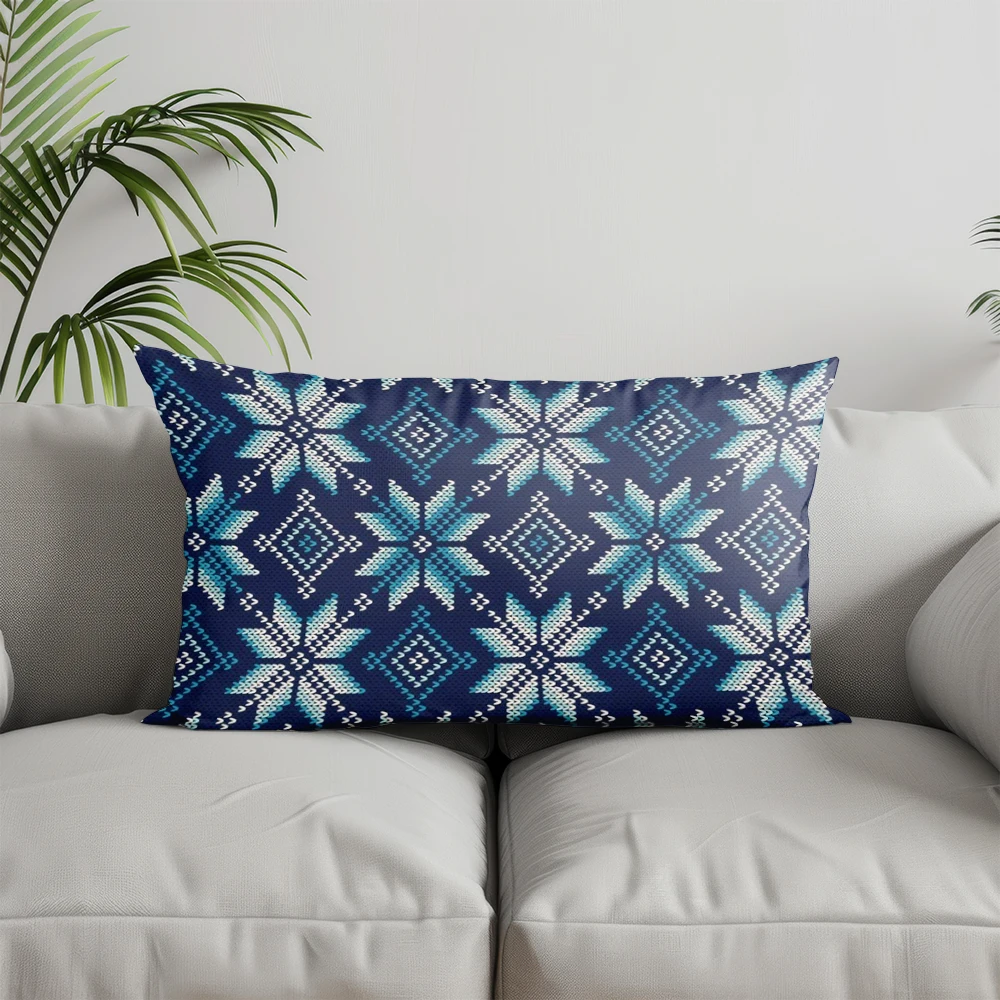 Home Decor Blue & White Geometric Pattern Pillow Suitable For Sofa Bedroom Car Pillow Cover Cushion Rectangular Back Cushion