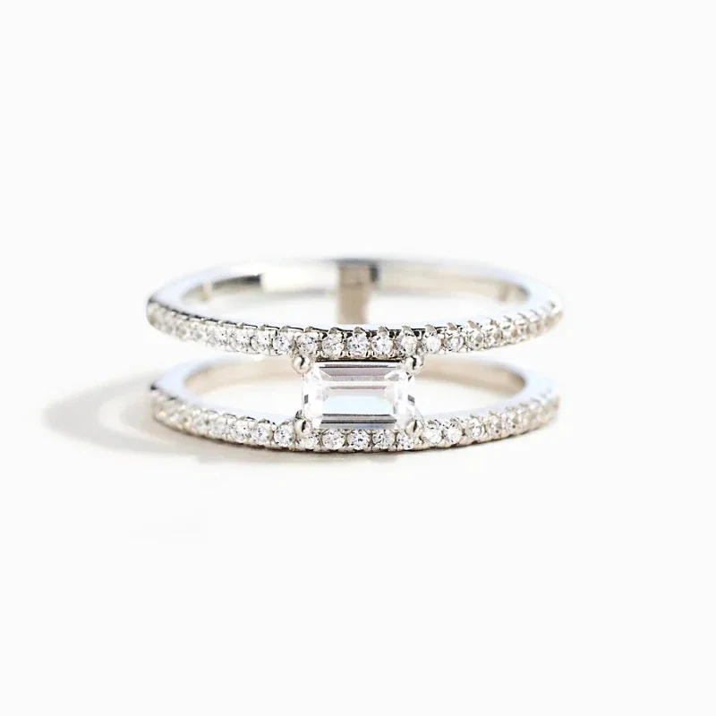 Huitan Doppel Schicht Design Frauen Ringe Intarsien Geometrische Zirkonia Einfache Stilvolle Weibliche Finger-ringe Luxus Trendy Schmuck
