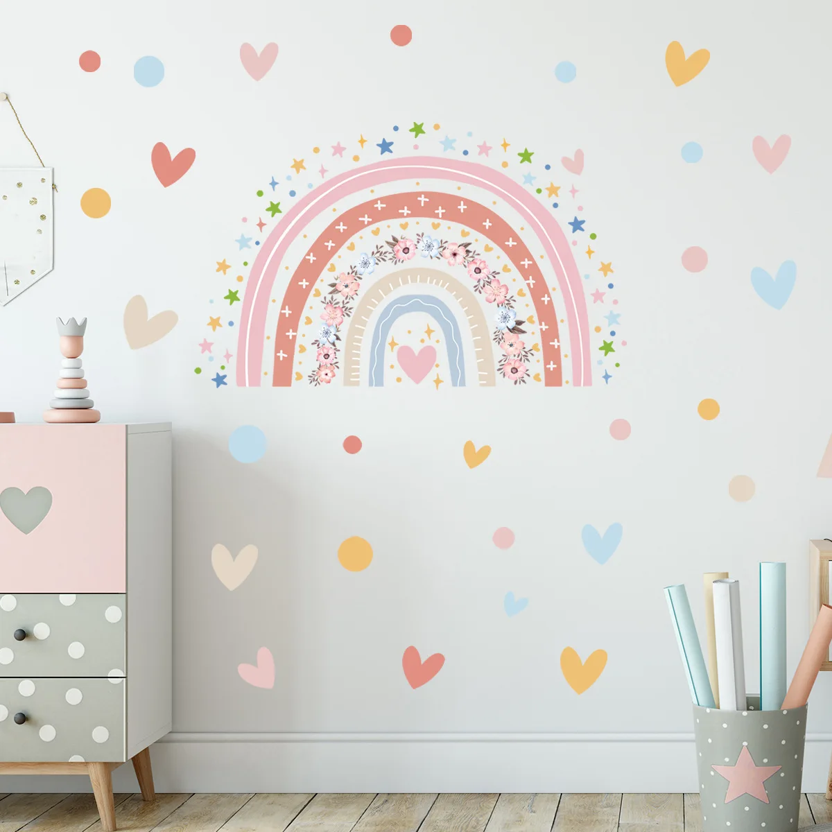 2pcs Love Dot Rainbow Star Cartoon Wall Stickers Living Room Background Wall Home Decoration Wall Stickers Wallpaper Ms6251