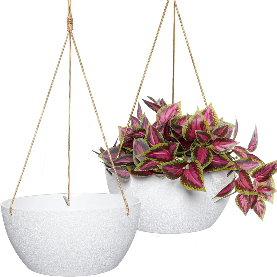 

13 Inch 2 Pack Large Hanging Planters for Indoor Outdoor Plants Plastic Hanging Basket Pots for House Plants Flowers White