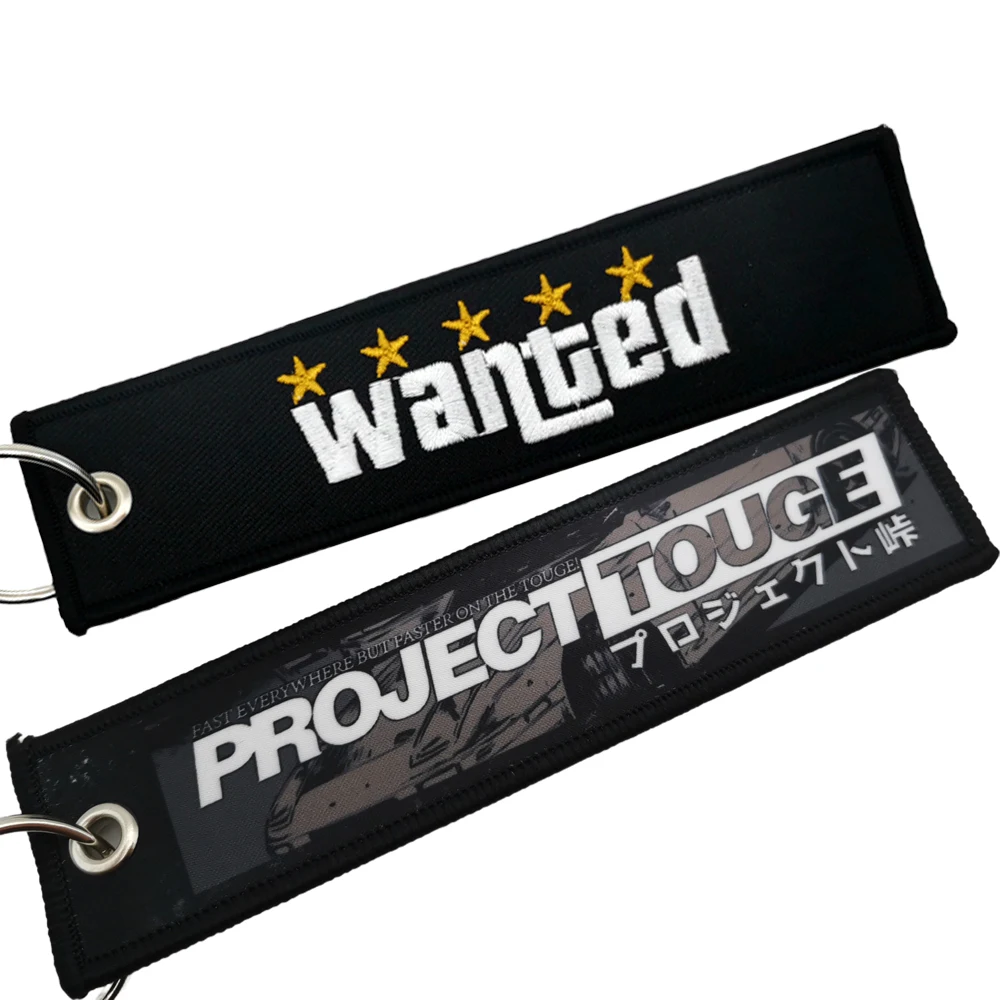 JDM Keychain Car Culture Style Fashion Tags Embroidered Short Cloth Rectangle Polyester AutoHolder Charm KeyRing