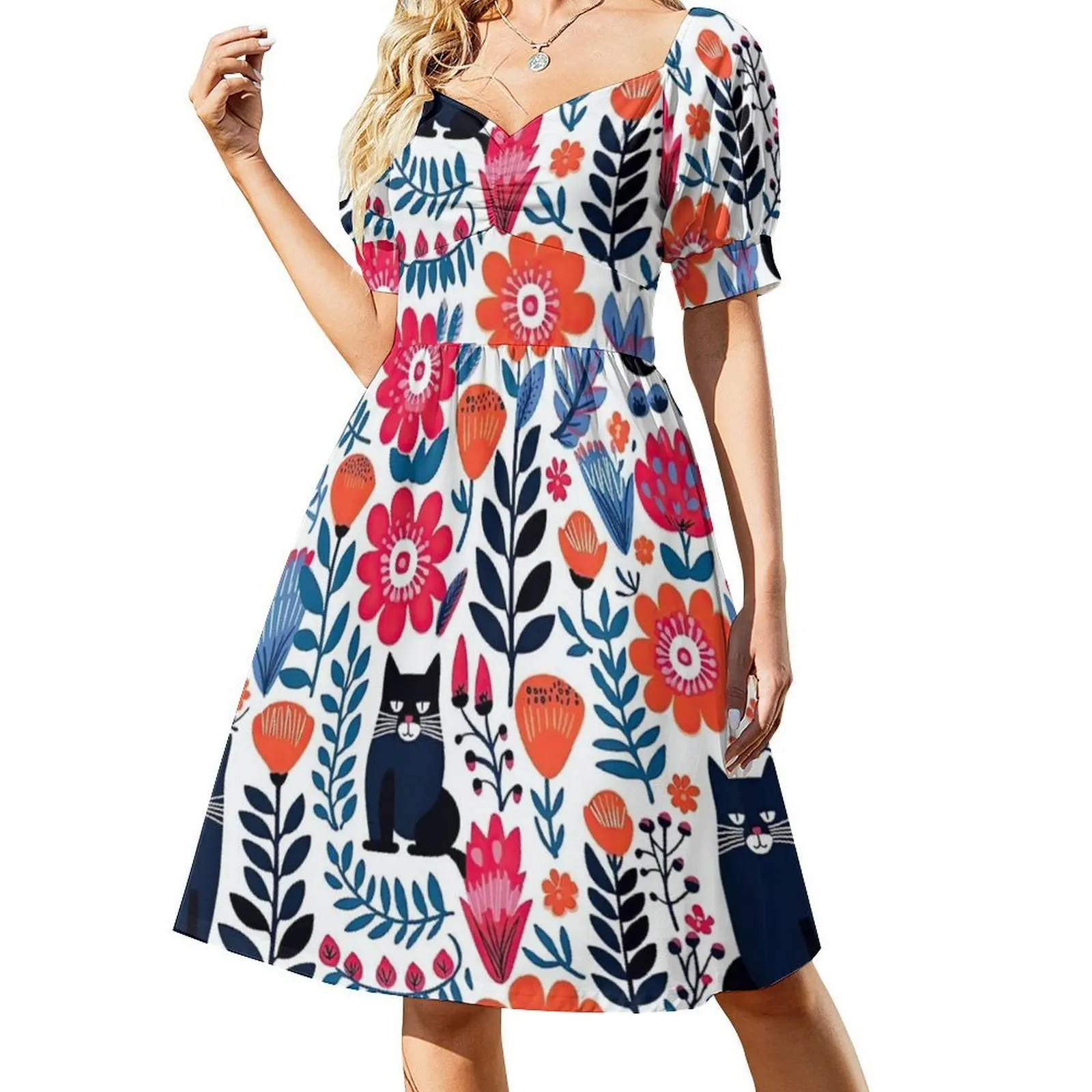 القطط النابضة بالحياة أوراق الزهور أنماط الأزهار بوهو شيك فستان أنيق موضة شاطئ حفل زفاف ثوب Wonderof زهرة خفيفة #2