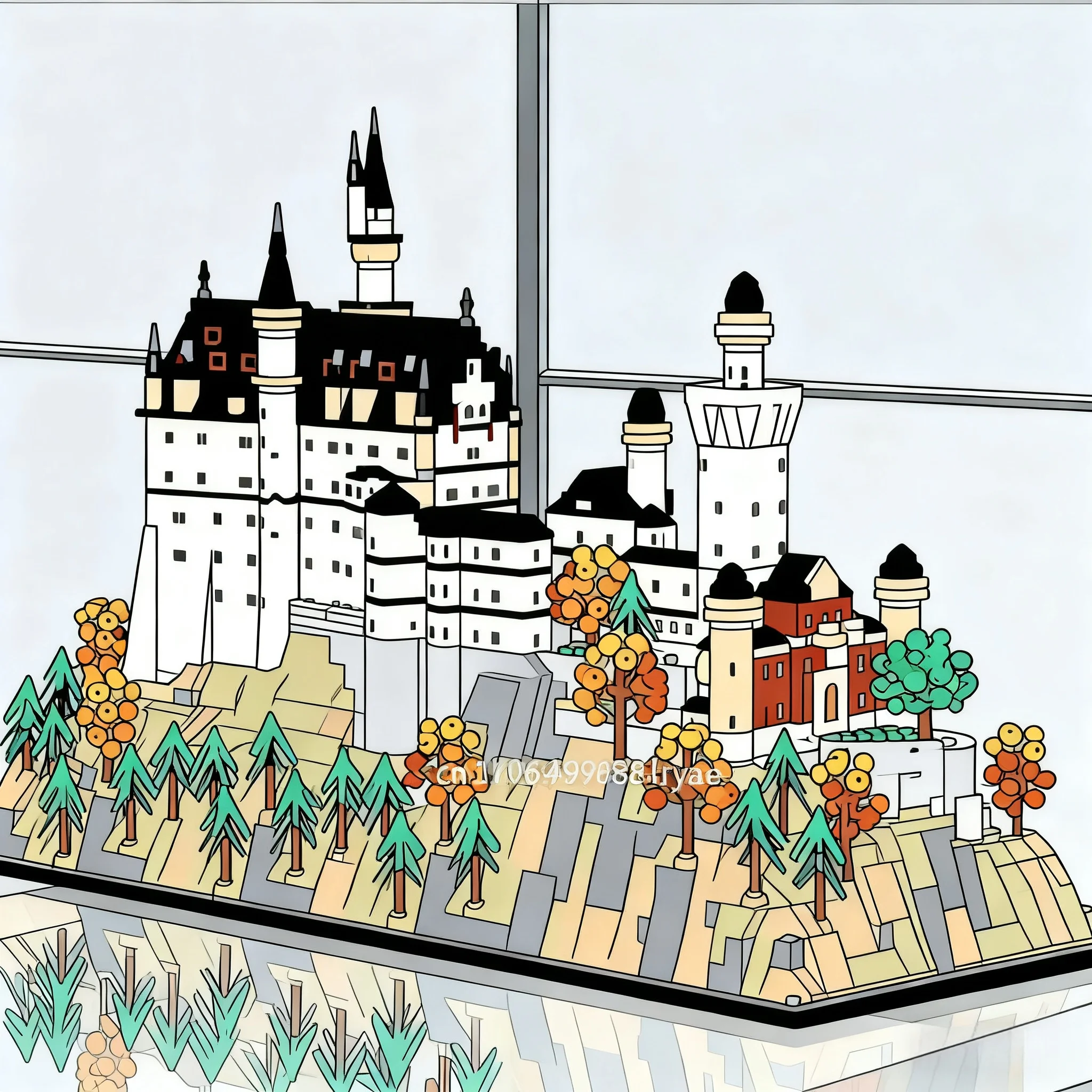 

MOC 3445 Granular Neuschwanstein Castle Architectural Model;European Castle Forest Landscape;Adult Christmas Gift Building block