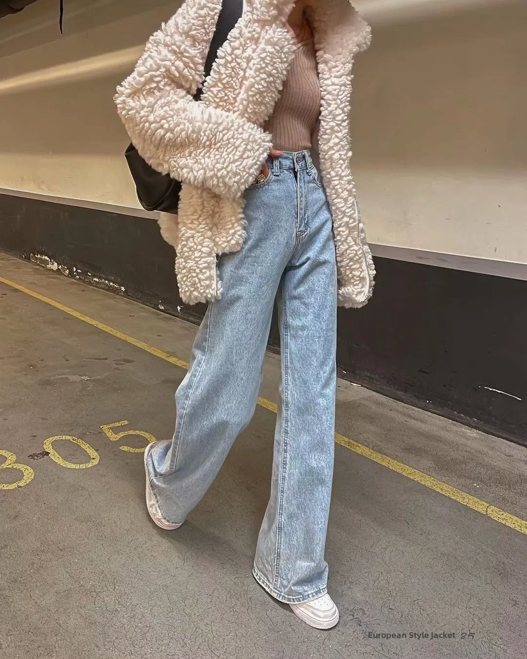 American Retro High Waist Straight Leg Jeans Frayed  Process Mildly Spicy Floor-Length Slimming And Heightening