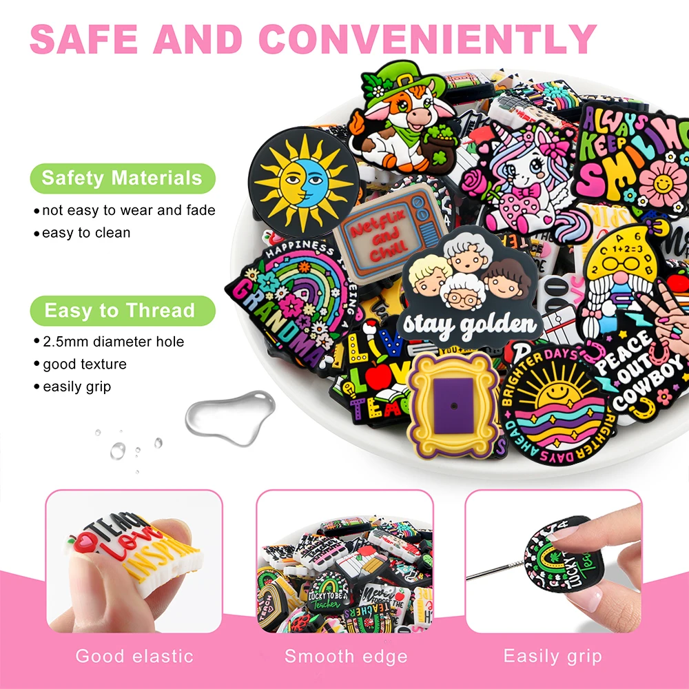 Sunrony 5/10Pcs New Fashion Cartoon Focal Silicone Beads DIY KeyChain Pen Necklace Bracelet Accessories For Jewelry Making