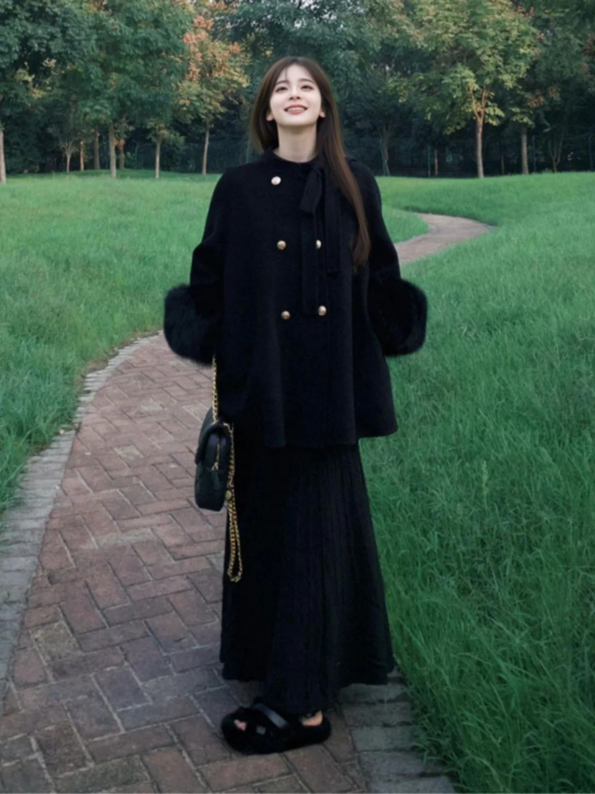 

Loose Double-Breasted Korean Style Women's Coat with Bow Tie Large Woolen Outerwear Spring New Arrival Simple Commute Series