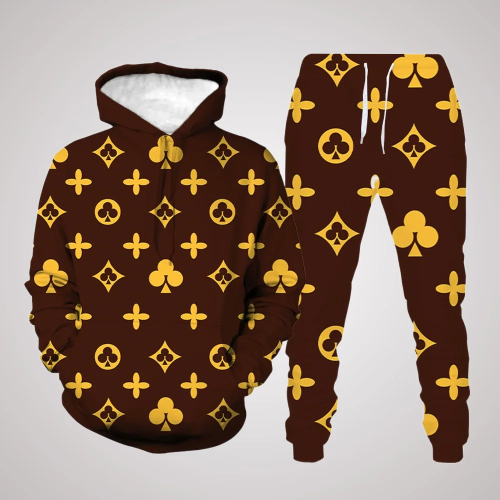 25/26 Hoodie Set Fashionable Light Luxury 3D Printed Autumn/Winter Adult Men's and Women's Same Top Long Pants Bathroom Pants