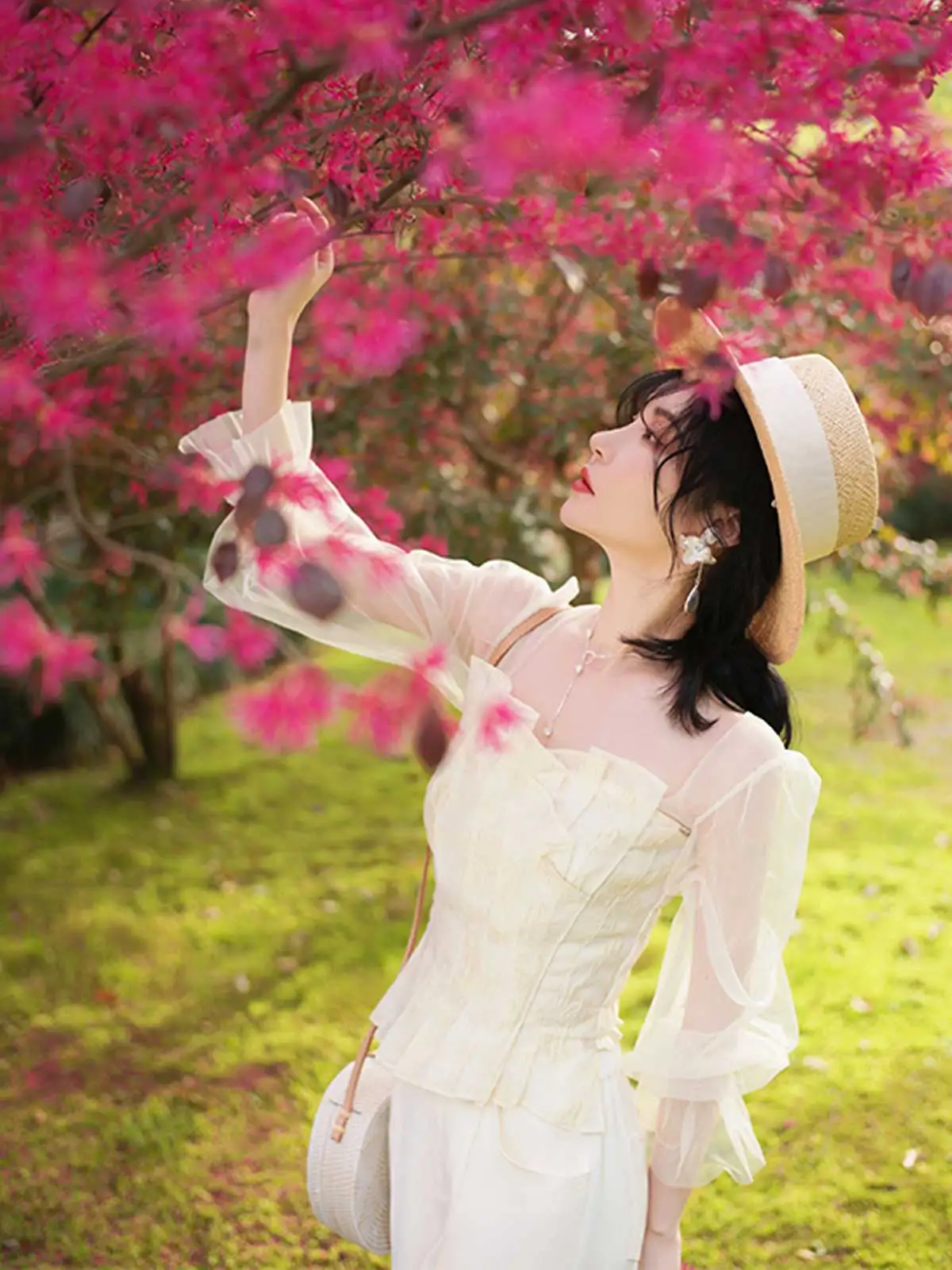 

NANASTORE Lace irt Women's Chiffon Top Spring 2024 New Long Sve Floral Print ort irt T-irt Sweet Sle Loose Fit