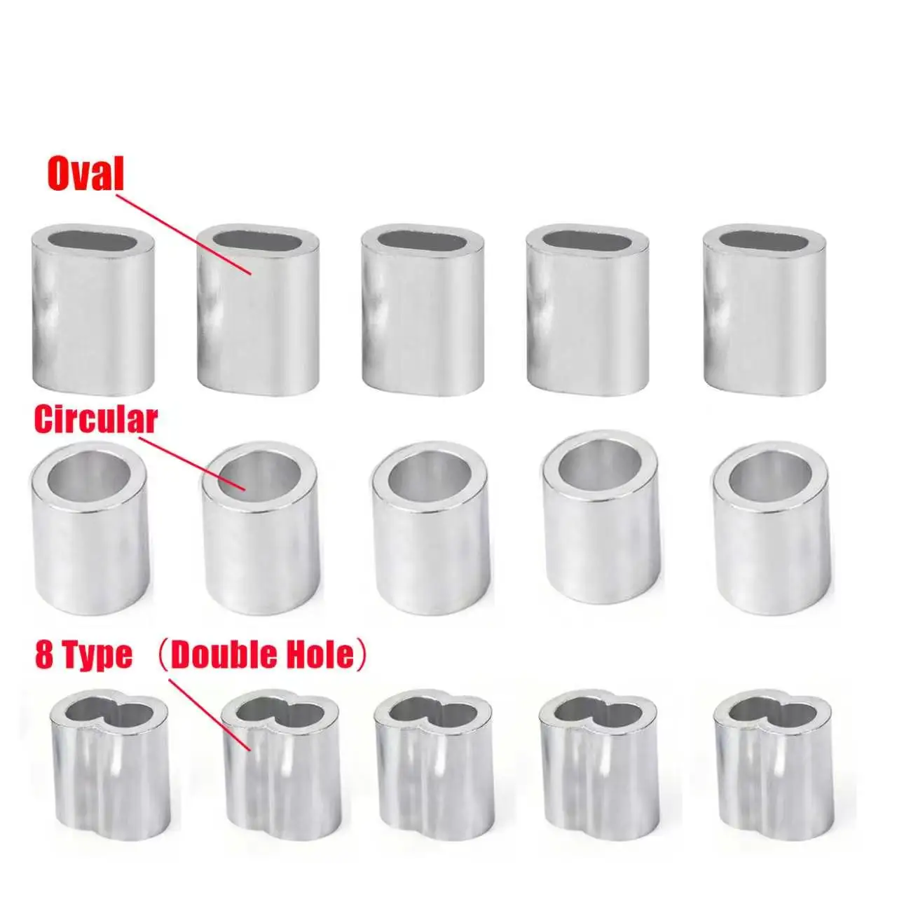 Oval/Circular/Double Hole Cable Crimp Sleeve M1 to M10 Wire Ferrules 8-Shape Aluminum Cable Stopper Crimp Rope Hardware Accessor