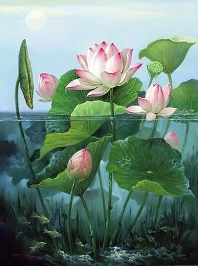 JMINE Div 5D Water Lilies Lotus Flower Full Diamond Painting cross stitch kits art plant 3D paint by diamonds