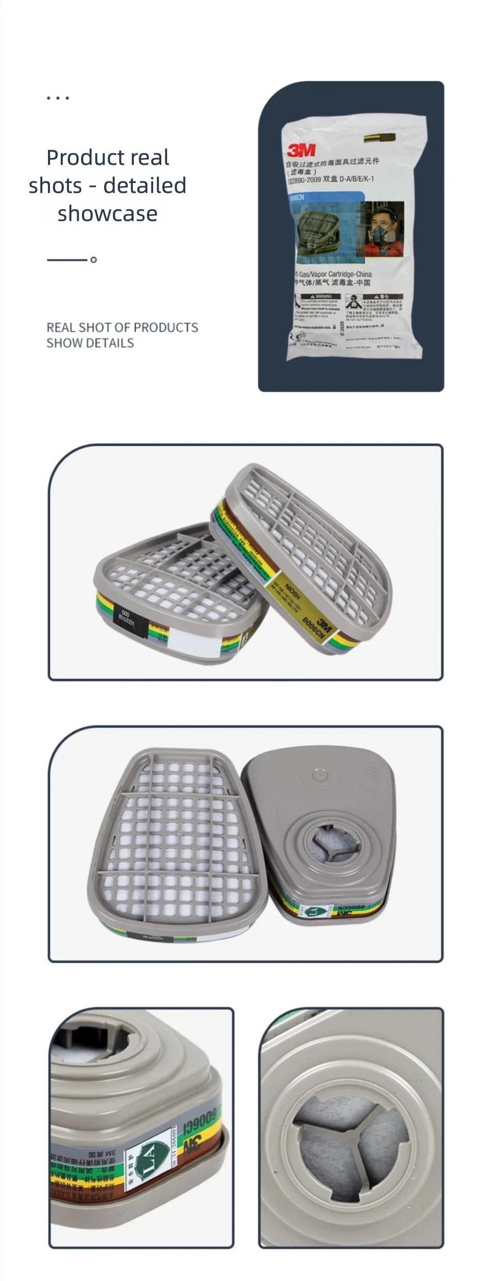 3M 6006 Multi-Gas-Dampf-Kartuschenfilter, organische Ammoniaksäure, chemischer Atemschutz für 6200 7502 6800 Halbgesichtsmaske – Detail 1