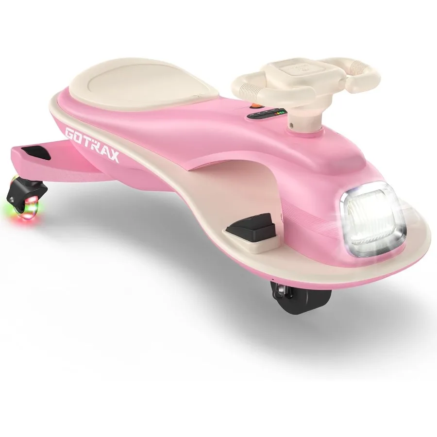 子供用電動ウィグルカー、12V大容量バッテリーで最大120分の遊び時間、音楽スピーカーと後部フラッシュホイール、バッテリー表示と簡単操作