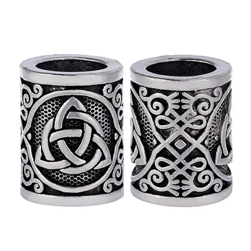 Fashion 1pcs Antique Silver Color Round Bead Viking Knots Runes Beads for Beard Hair Paracord Pendant Bracelets DIY Finding