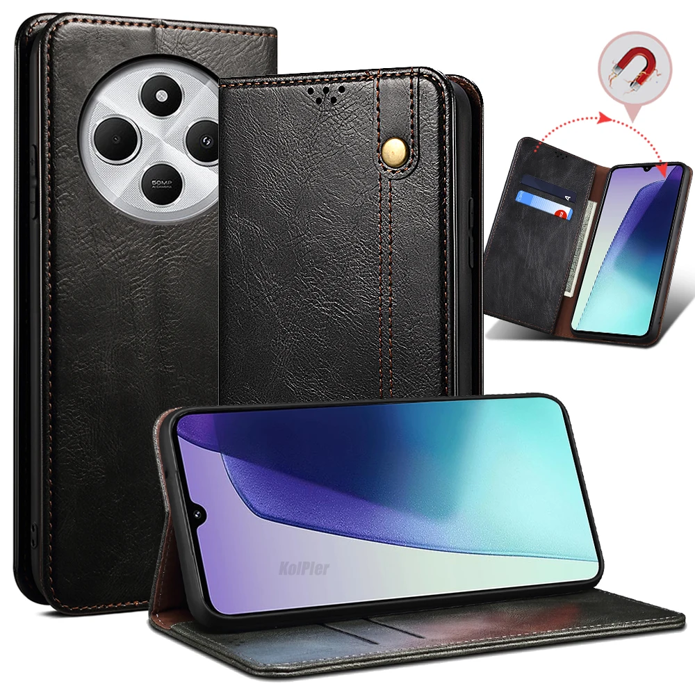 

Роскошный кожаный флип-чехол-кошелек для Xiaomi POCO C75, слот для карт, подставка, магнитный чехол для телефона, дом для POCOPhone C75, защитная сумка