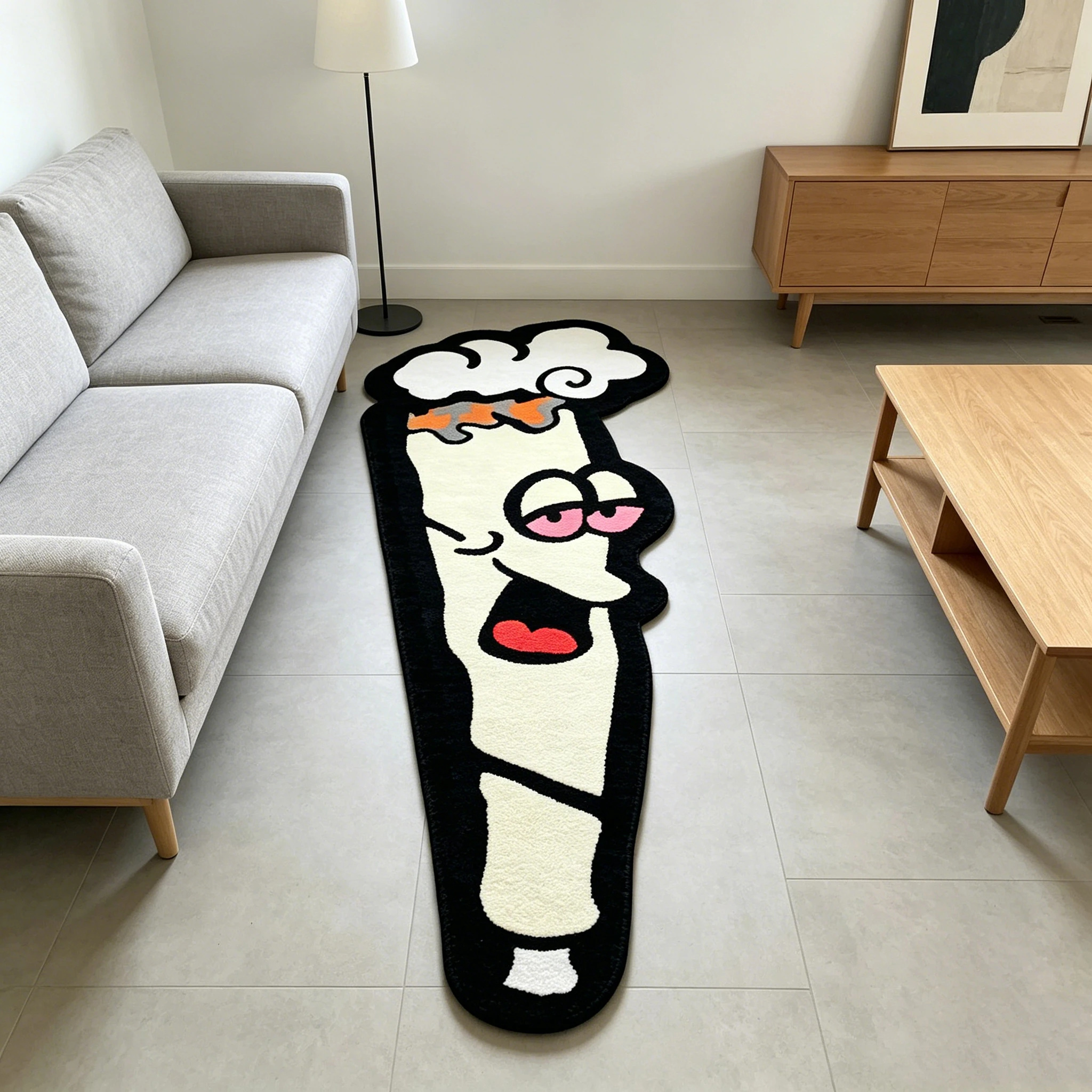 VIKAMA American-Style Trendy Cigarette-Print Rug, Rectangular Cartoon-Printed Living Room Rug, Bedroom Bedside Rug, Home Decor
