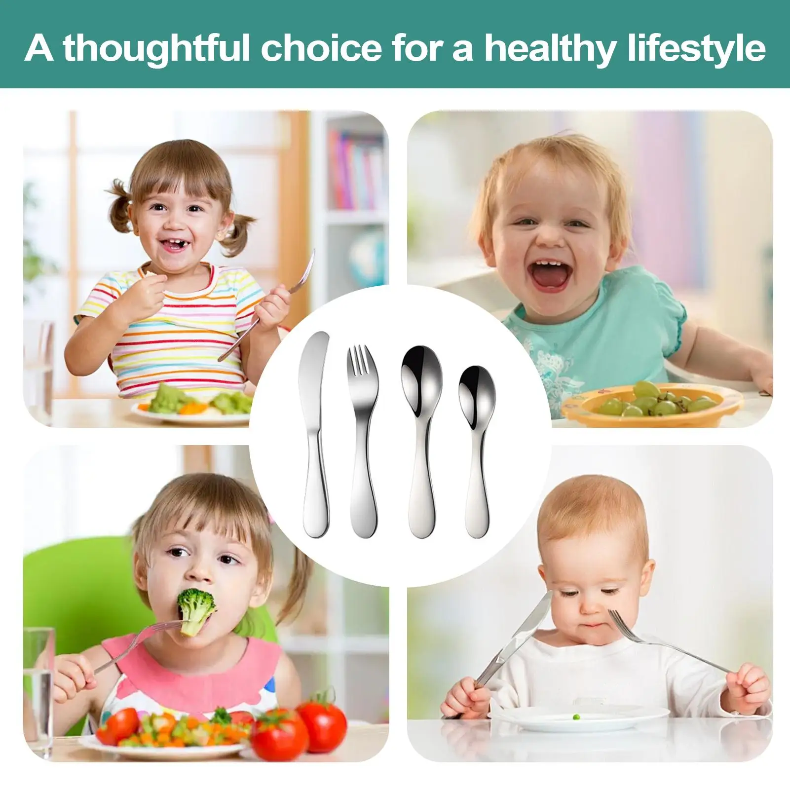 Toddler Cutlery Set 4 Pieces Children Safe Flatware Kid Utensils Stainless Steel Reusable Eating Accessories Kitchen Supplies view 4