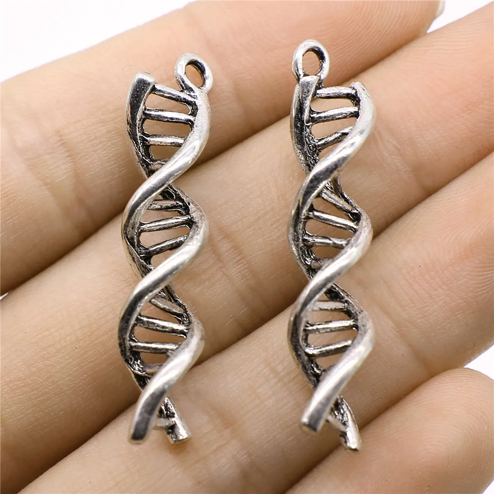 WYSIWYG 4pcs Dna Charms Pendant DIY Jewelry Findings For Jewelry Makingantique Silver Color Tone 9x41mm