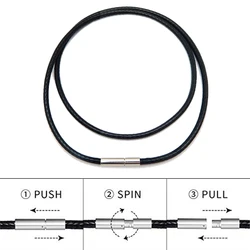 1/1.5/2mm Black Waterproof Leather Cord Necklace Braided Wax Rope Chain Sting With Stainless Steel Clasp for Men Women Jewelry