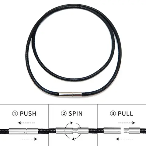 Collar de cordón de cuero negro resistente al agua de 1/1, 5/2mm, cuerda de cera trenzada, cadena con cierre de acero inoxidable para hombres y mujeres, joyería