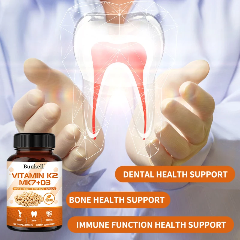 Vitamin K2 (MK7) + D3 Supplement - Healthy Bones, Teeth and Immune System, Promotes Clean Overall Circulation, Non-GMO