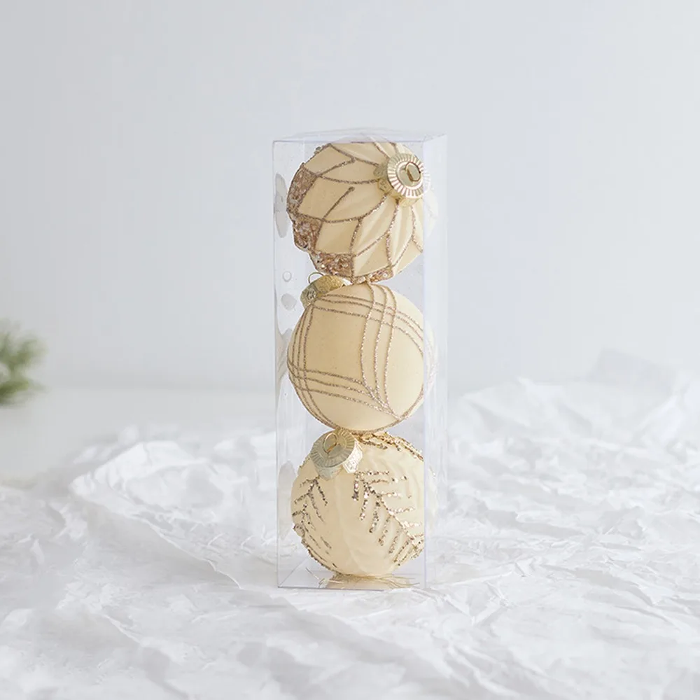 

Wine Red Flocked Christmas Balls Pendant Glitter Shatterproof Xmas Tree Pendants Reusable Merry Christmas Decor Party Favors