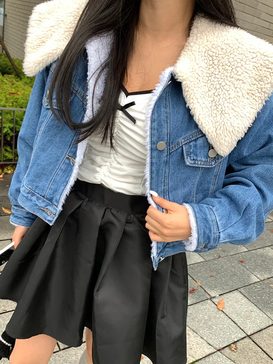 

Женский свободный зимний теплый хлопковый топ на подкладке из меха ягненка с застежкой на пуговицах, верхняя одежда для поездок на работу