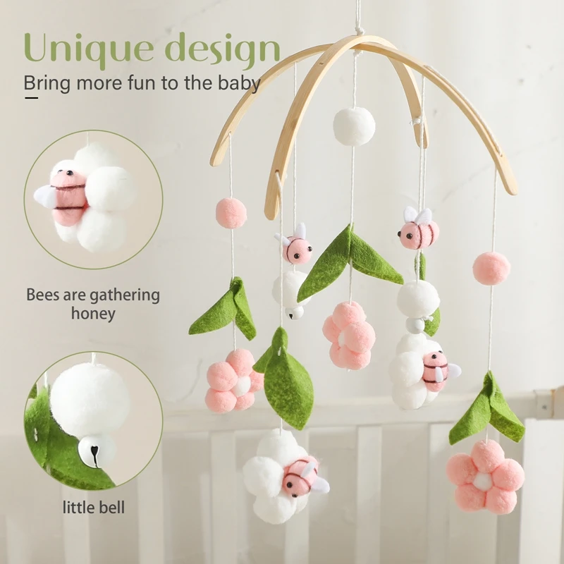 Baby Wooden Mobile Rattles Toys Bell Set 0-12 Months Newborn Crib Bed Bell Musical Toddler Rattles for Cots Kids Gift for Baby