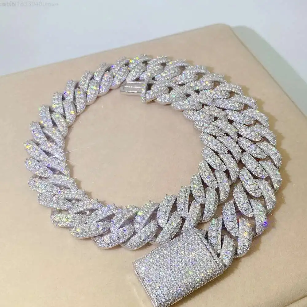 

Wholesale Hip Hop Iced Out 3 Rows Gra Certificate Vvs Moissanite Fine Jewelry Necklaces Miami Silver 20mm Cuban Link Chain