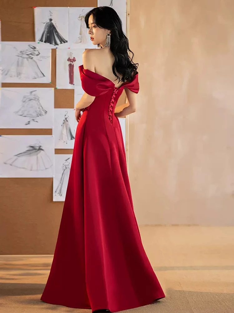 

Вечернее платье для невесты на одно плечо из атласа, приталенное, в корейском стиле, модное, длинное, в пол