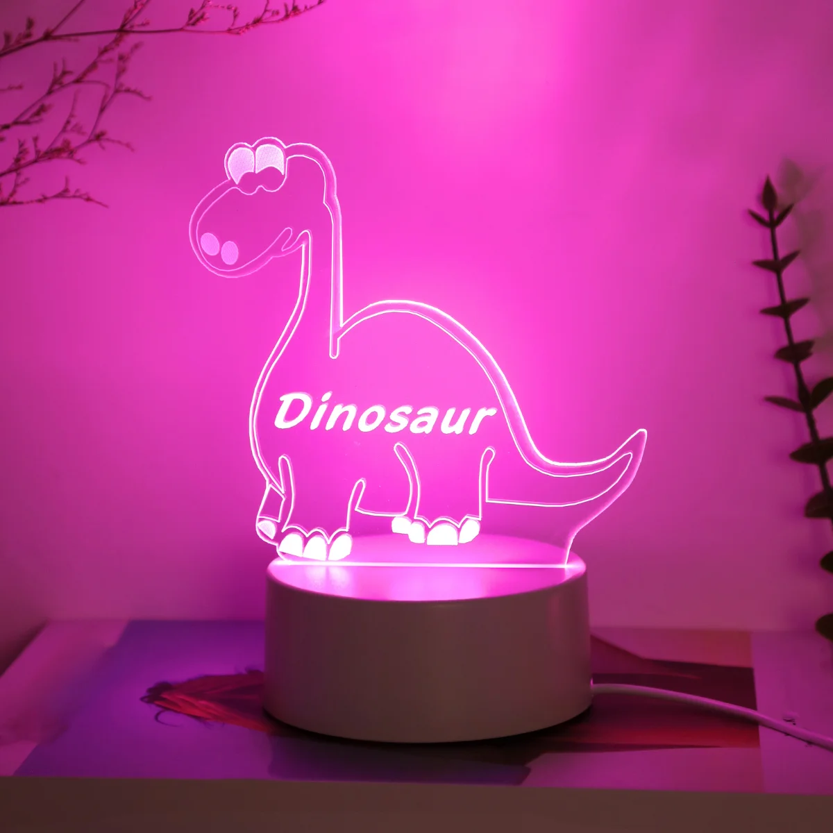 USB powered 3D creative pink dinosaur night light, bedroom decorative light, perfect birthday/Christmas gift light