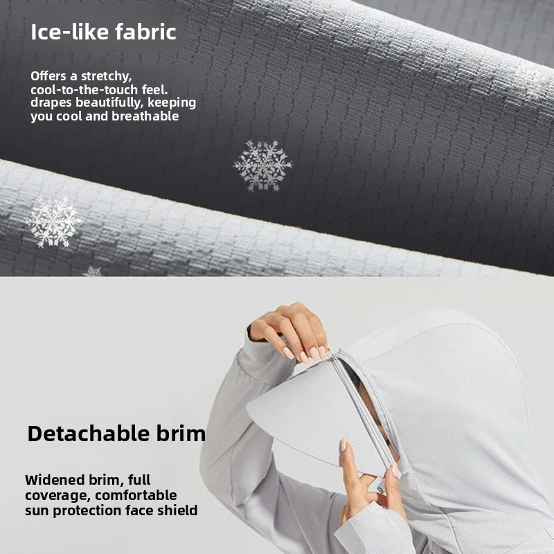 Women Men Summer Outdoor Ice Silk Sun Protection Shirt Skin Jacket UV Protection Sunscreen Clothing Removable Brim Runn Cycling