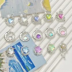 10Pcs Handmade Love Heart Pendant Charms Moon Star Pendants Necklace Earrings Pendant Connectors Diy Jewelry Making Findings