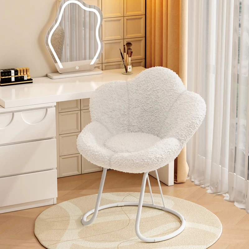 INS Modern Luxury Lamb Wool Living Room Chairs Swivel Soft Armchair Bedroom Reading Makeup Vanity Backrest Stool Home Furniture