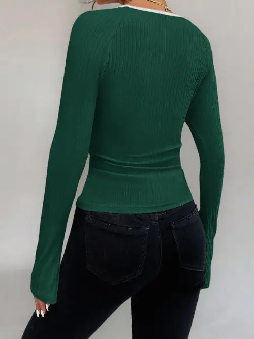 Damska koszulka z długim rękawem Y2K Hot Girl, jednolita, z podszewką, odzież damska, jesień i zima 2025